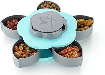 5 COMPARTMENTS FLOWER CANDY BOX SERVING ROTATING TRAY DRY FRUIT 1 PIECE SPICE SET (PLASTIC, GREEN)