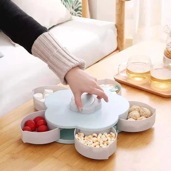 5 COMPARTMENTS FLOWER CANDY BOX SERVING ROTATING TRAY DRY FRUIT 1 PIECE SPICE SET (PLASTIC, GREEN)