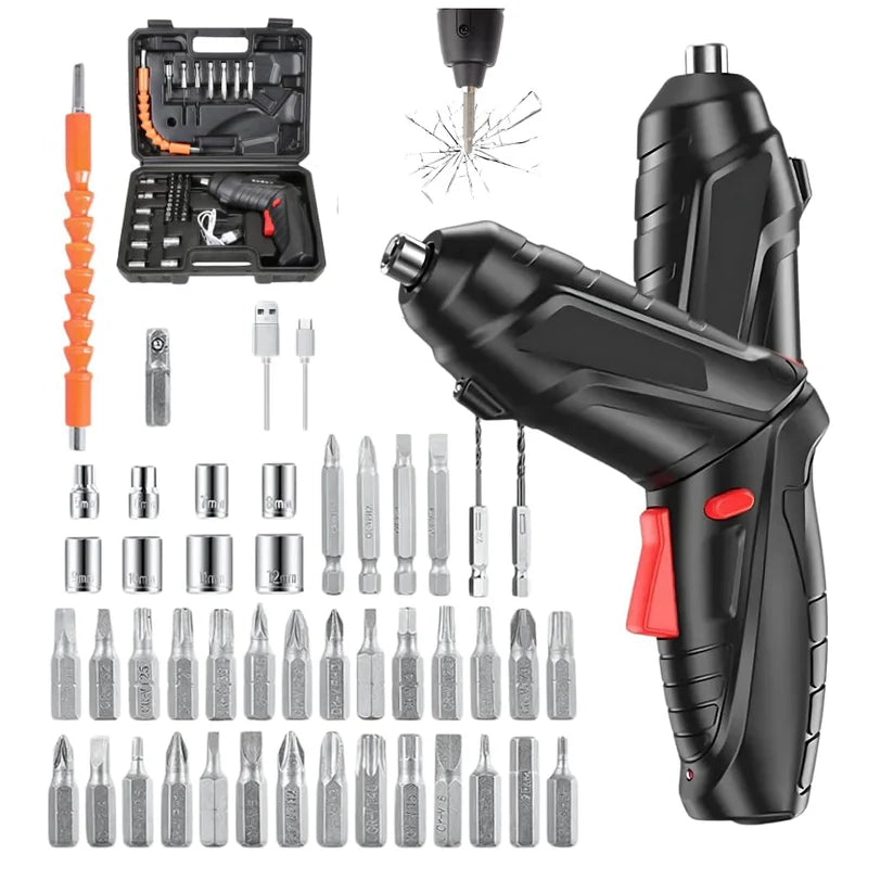 Electric Screwdriver-Drill Set Portable, Cordless USB-Rechargeable 44 Driver-bits