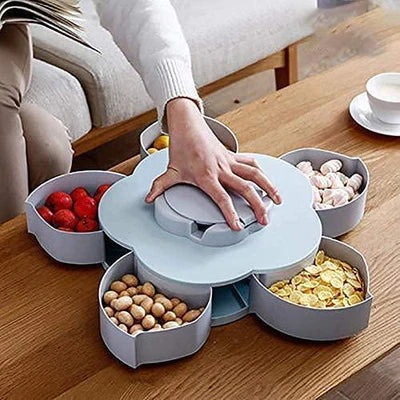 5 COMPARTMENTS FLOWER CANDY BOX SERVING ROTATING TRAY DRY FRUIT 1 PIECE SPICE SET (PLASTIC, GREEN)
